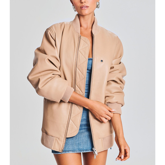 Retrofete 'Halle' Tan Leather Moto Jacket Size XS